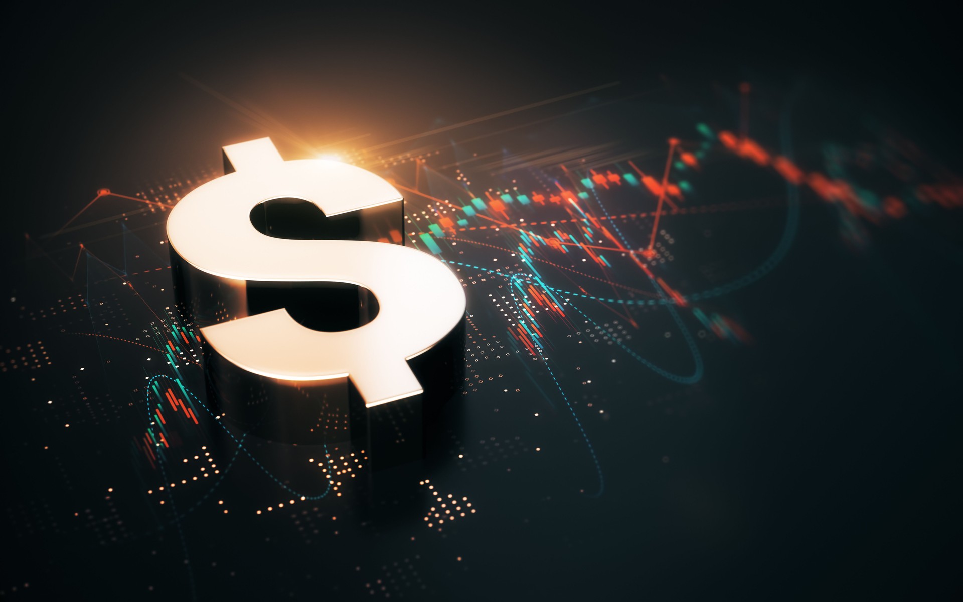 Dollar Sign on Red and Blue Financial Chart, Depth Of Field